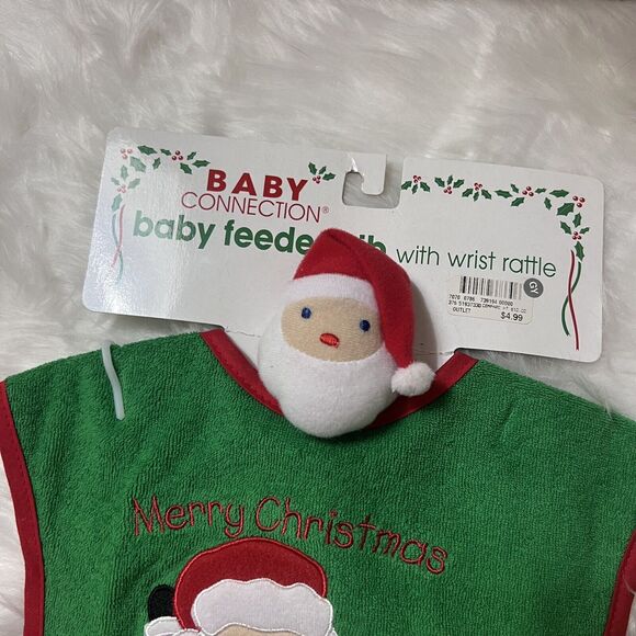 Baby Connection “Merry Christmas” Baby Feeder Bib w/ Wrist Rattle Santa RARE NWT - Picture 2 of 8
